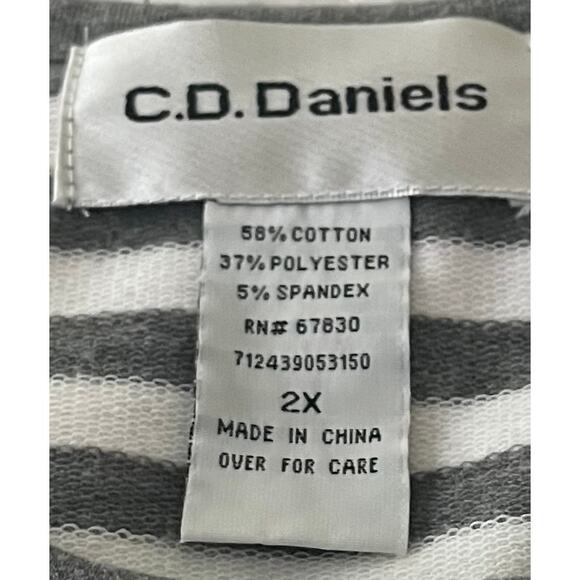 C.D. DANIELS LONG RAGLAN SLV ROUND NECK TOP, WOMENS, 2X, GREY & WHITE STRIPES - Picture 10 of 11
